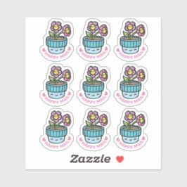 Pegatina Flower Pot Happy Mail Personalizado-Cut Vinyl Pega