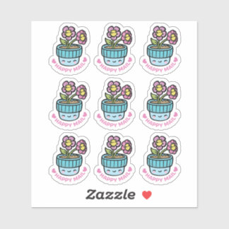 Pegatina Flower Pot Happy Mail Personalizado-Cut Vinyl Pega