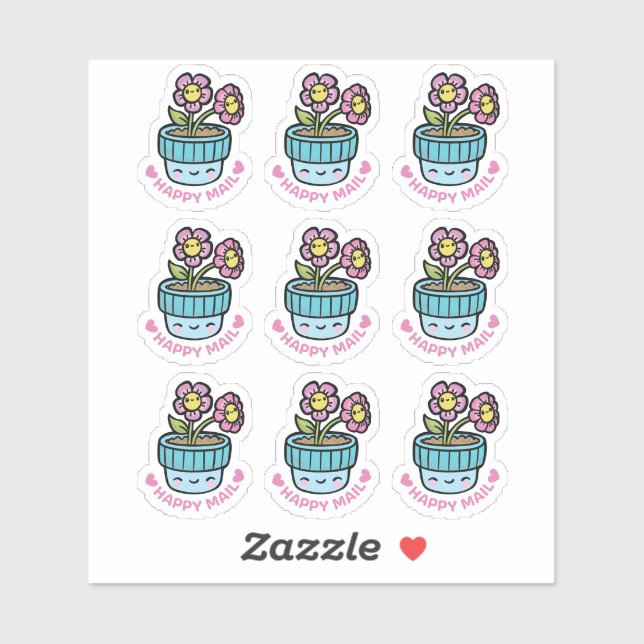 Pegatina Flower Pot Happy Mail Personalizado-Cut Vinyl Pega (Hoja)