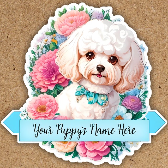 Pegatina Fluffy Bichon Frisé, personalizado de flores varia (Subido por el creador)