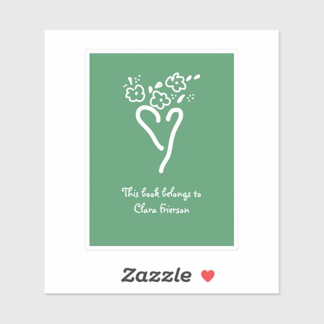 Pegatina Folleto del Corazón Verde y Blanco (Hoja)