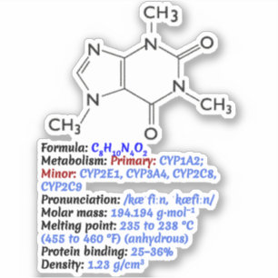 Pegatina Fórmula química de cafeína - Estructura molecular
