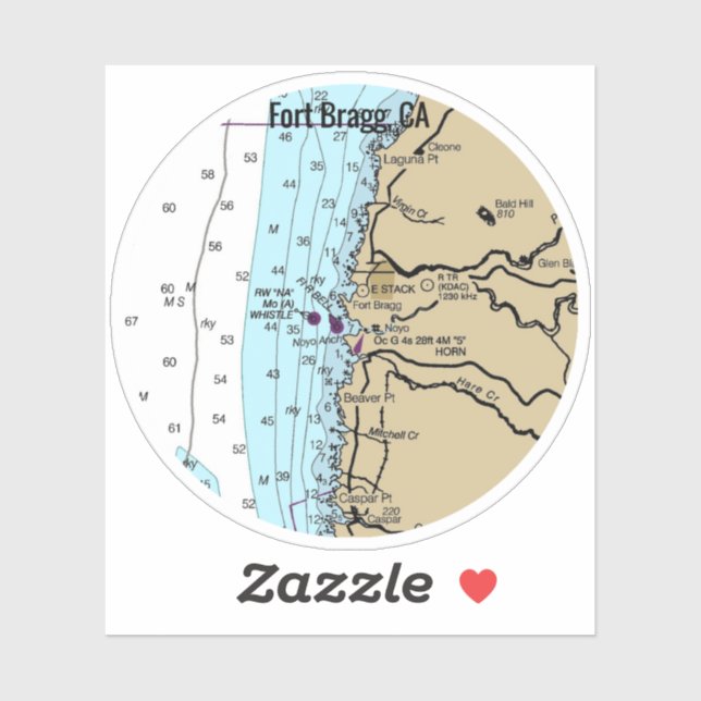 Pegatina Fort Bragg California Chart (Hoja)