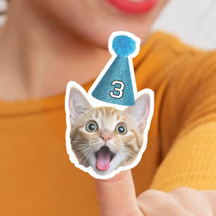 Pegatina Foto de cara de gato personalizado con Gorra Fiest