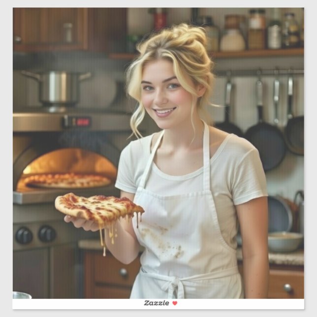 Pegatina Foto de comer pizza personalizar (Hoja)