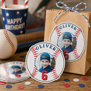 Pegatina Foto de cumpleaños de niños con pelota de béisbol