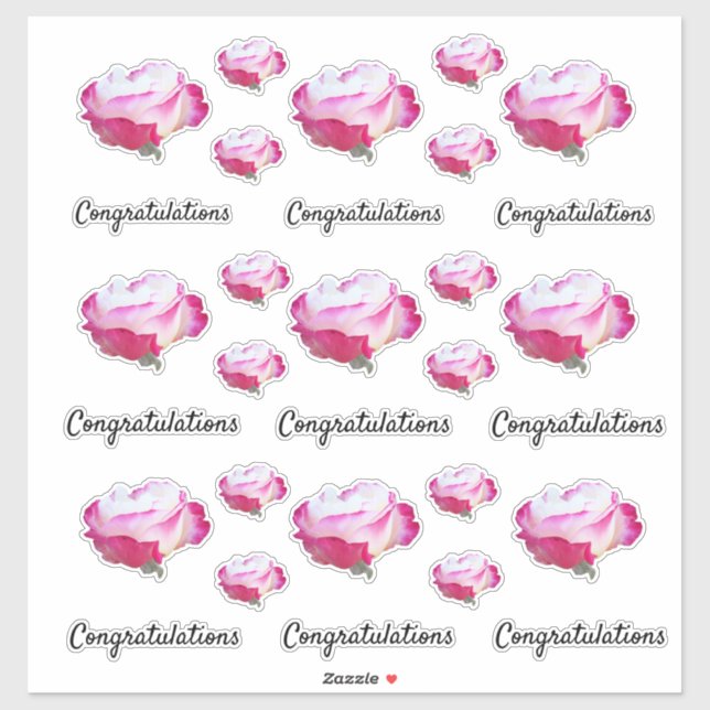 Pegatina Foto de Rosa rojo y blanco | Congratulations (Hoja)