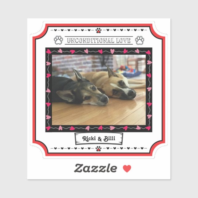 Pegatina Foto incondicional de perro de amor con corazones  (Hoja)