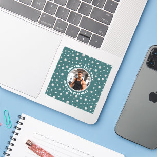 Pegatina Foto personalizada con círculo de perlas sobre azu