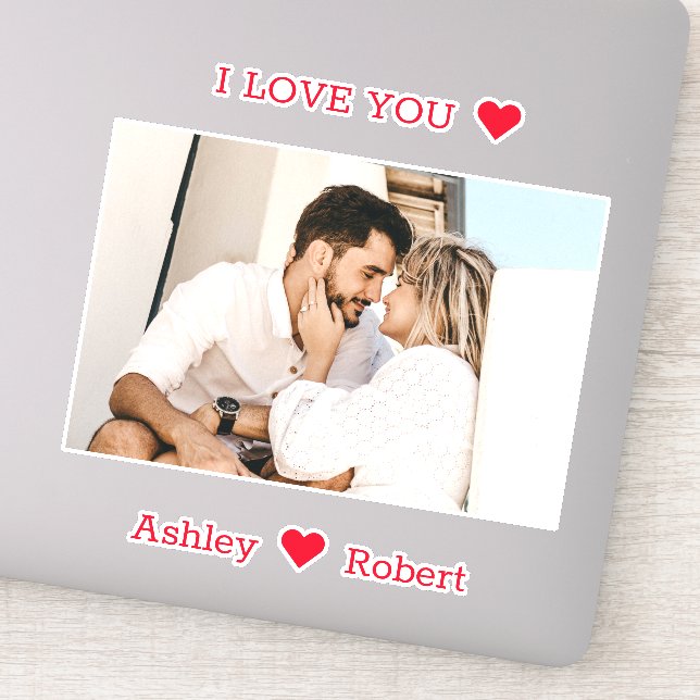 Pegatina Foto y nombre personalizados de pareja te amo  (Detalle)