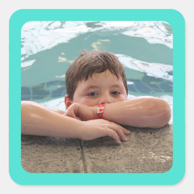 Pegatina fotográfico de borde turquesa (Anverso)