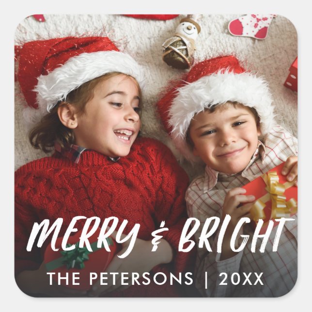 Pegatina fotográfico de Navidades modernos merry y (Anverso)