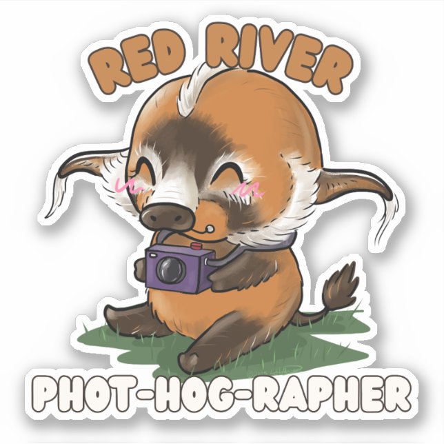 Pegatina Fotógrafo de Red River Hog (Anverso)