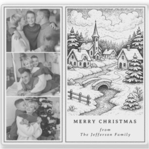 Pegatina Fotos Familiares Navidad Pueblo en Invierno
