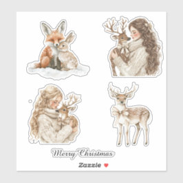 Pegatina Fox Bunny Deer Girl Christmas