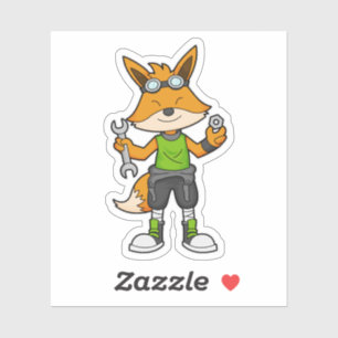 Pegatina Fox como mecánico con llave y tuerca
