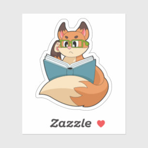 Pegatina Fox como Nerd con libros y anteojos