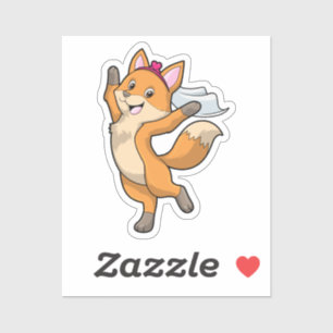 Pegatina Fox como novia con velo y corazón