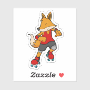 Pegatina Fox como patinador con patines de rodillos