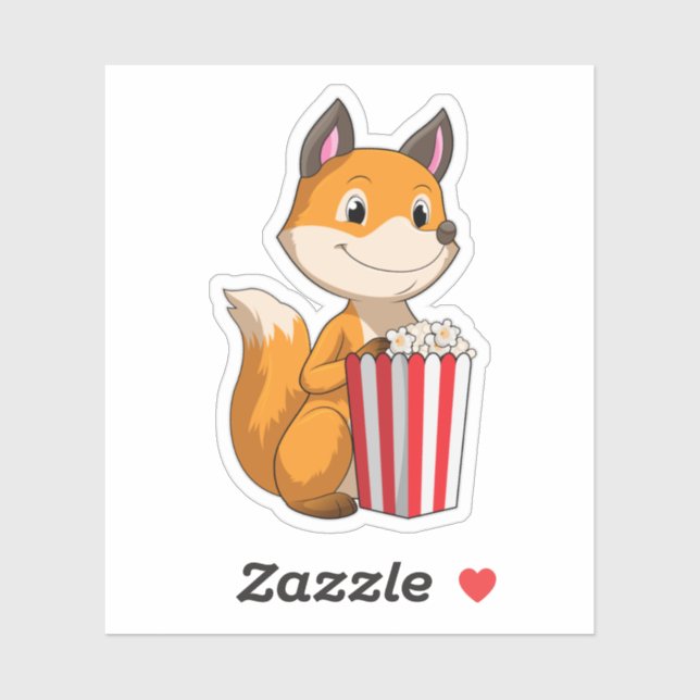Pegatina Fox con Popcorn (Hoja)