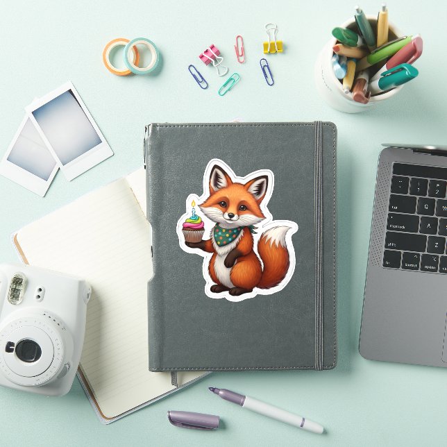 Pegatina Fox de cumpleaños festivo con torta (Funda para iPad)
