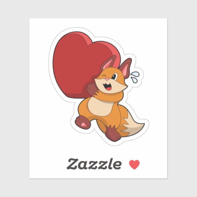 Pegatina Fox en el amor con el corazón (Hoja)