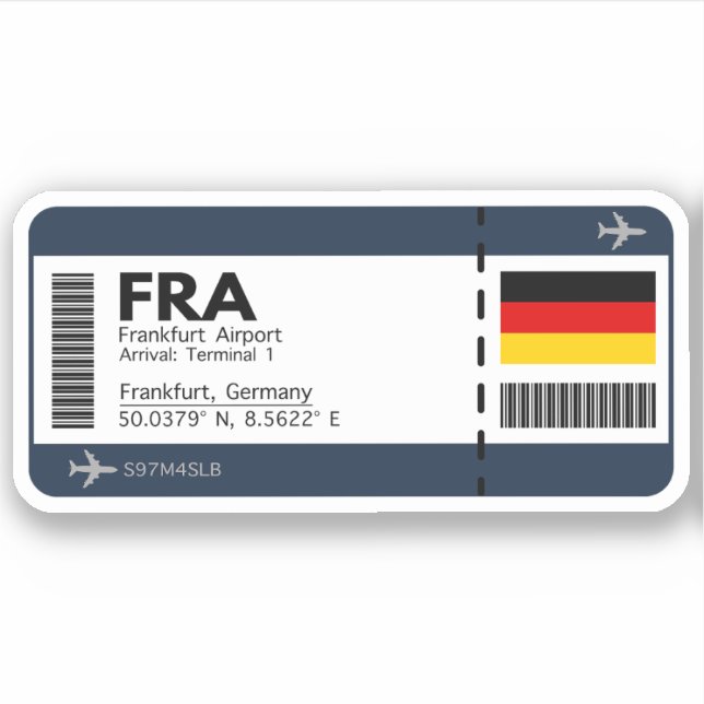 Pegatina FRA Frankfurt Boarding Pass - Alemania Ticket (Anverso)