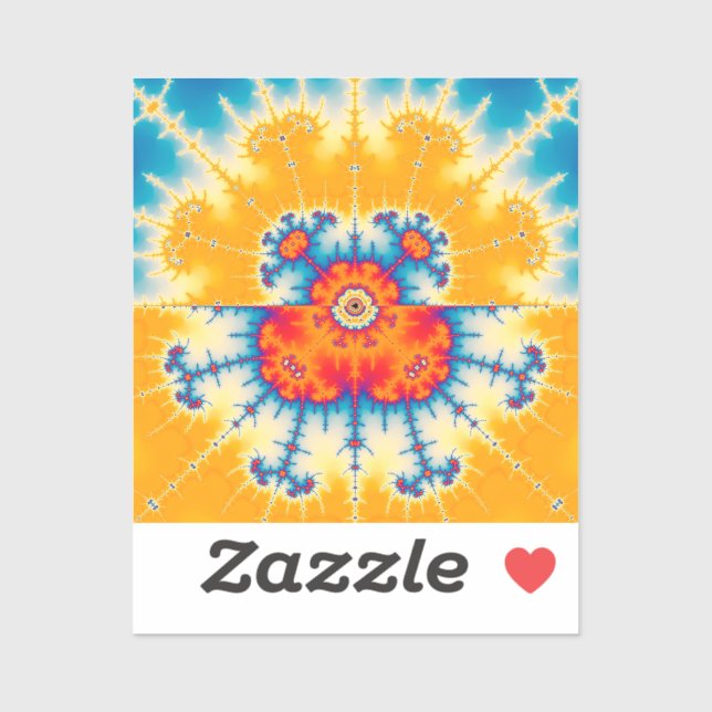 Pegatina Fractal de Mandelbrot amarillo y azul (Hoja)