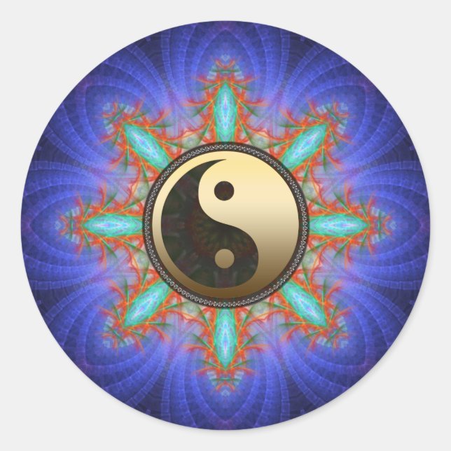 Pegatina Fractal Geométrico Star Gold Yin Yang (Anverso)