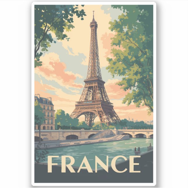 Pegatina France Eiffel Tower Travel Art Vintage (Anverso)