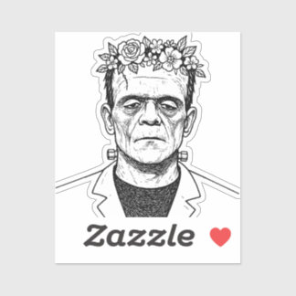 Pegatina FRankenstien con una corona de flores