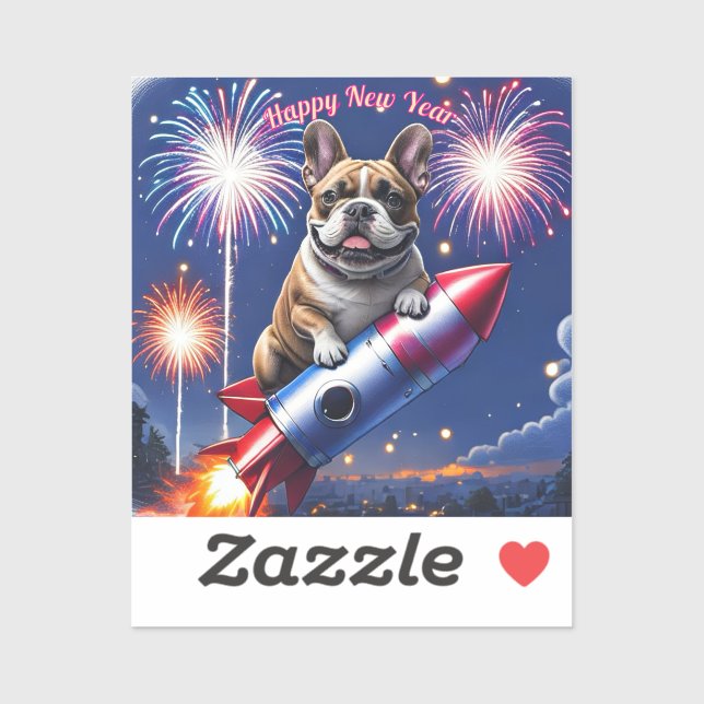 Pegatina Französische Bulldogge Neujahr lustig Rakete (Hoja)