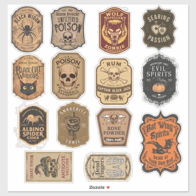 Pegatina Frasco De Halloween Grupo De 14 Poción Mágica (Hoja)