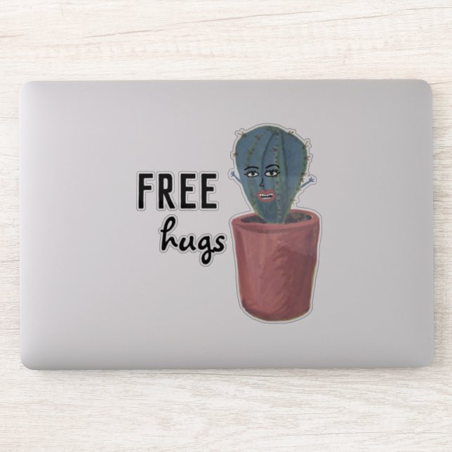 Pegatina FREE HUGS Crazy Cactus Lady Funny Watercolor (Ordenador)