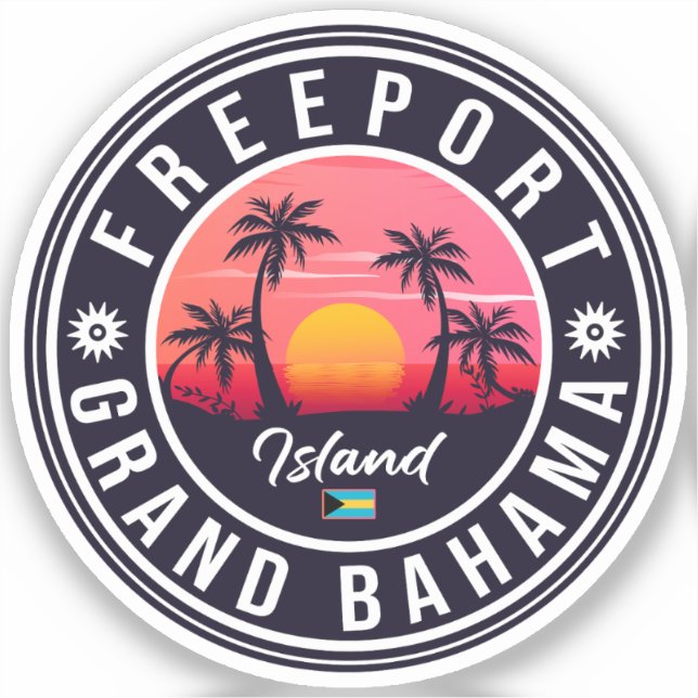 Pegatina Freeport Bahamas Retro Sunset Souvenirs 60 (Anverso)