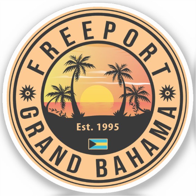Pegatina Freeport Bahamas Retro Sunset Souvenirs 60 (Anverso)