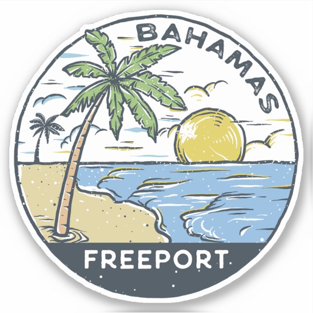 Pegatina Freeport Bahamas Vintage (Anverso)