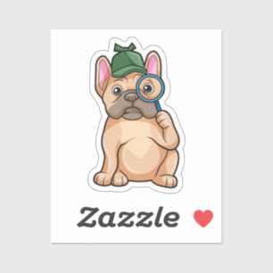 Pegatina French bulldog as Detective with Magnifying glass