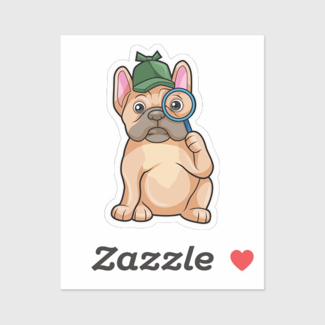 Pegatina French bulldog as Detective with Magnifying glass (Hoja)