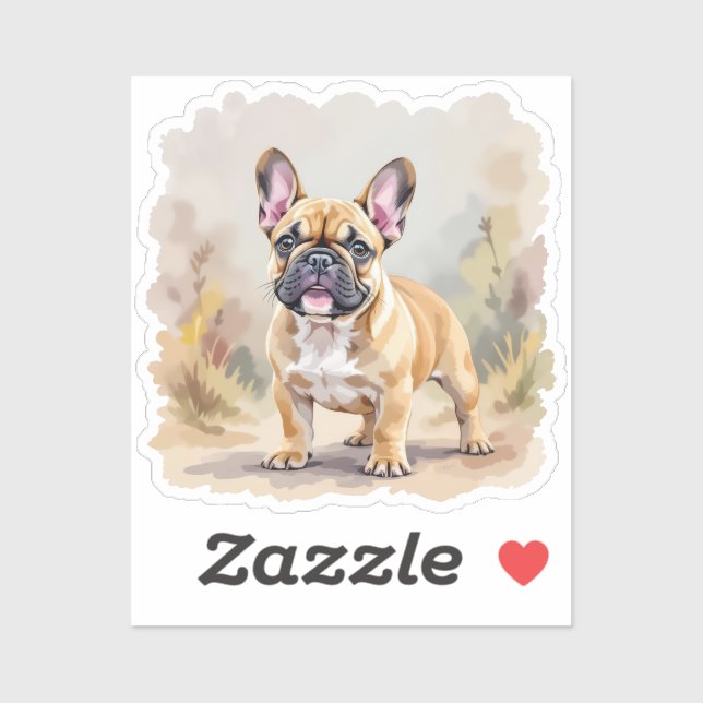 Pegatina French Bulldog Tan Fawn-Colored Cute Frenchie Dog (Hoja)