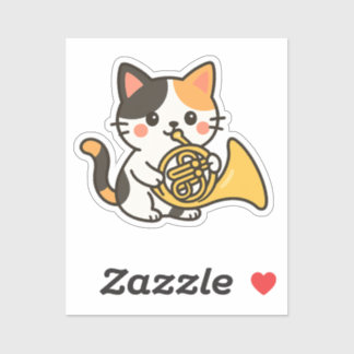 Pegatina French Horn Calico Cat Cute Art