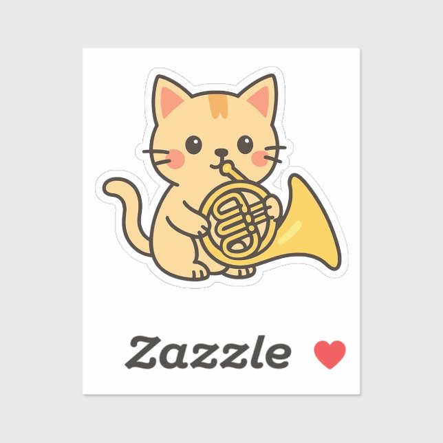 Pegatina French Horn Cat Cute Art (Hoja)