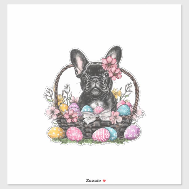 Pegatina Frenchie Dog Easter Frenchie Dog Eggs Artwork T-Sh (Hoja)