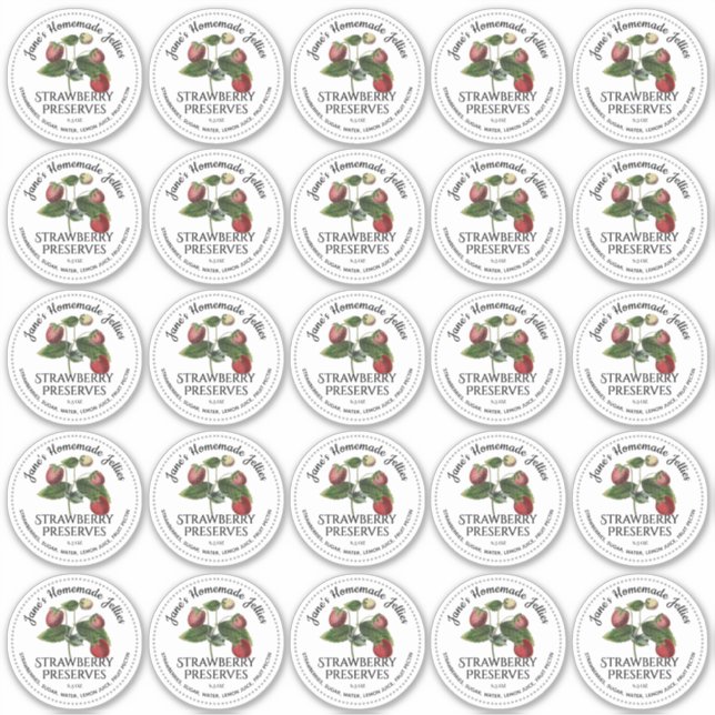 Pegatina Fresa Jelly 2.5" Boca ancha Mason Jar Lid (Anverso)