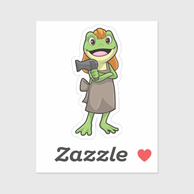 Pegatina Frog as Hairdresser with Hairdryer (Hoja)