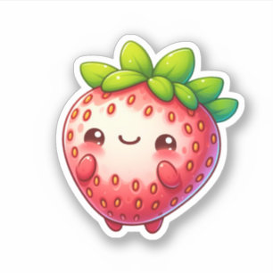 Pegatina fruta fresca de fresa de kawaii