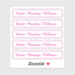 Pegatina Fuchsia and white customizable name label