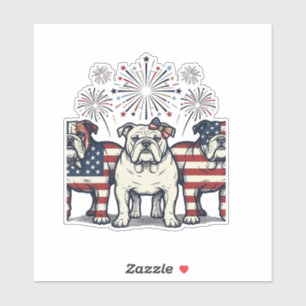 Pegatina Fuegos Artificiales Patrióticos Bulldog Grabado Vi