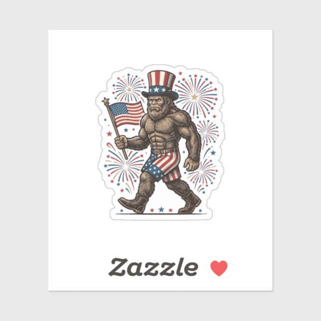 Pegatina Fuegos Artificiales Patrióticos de Sasquatch Graba (Hoja)