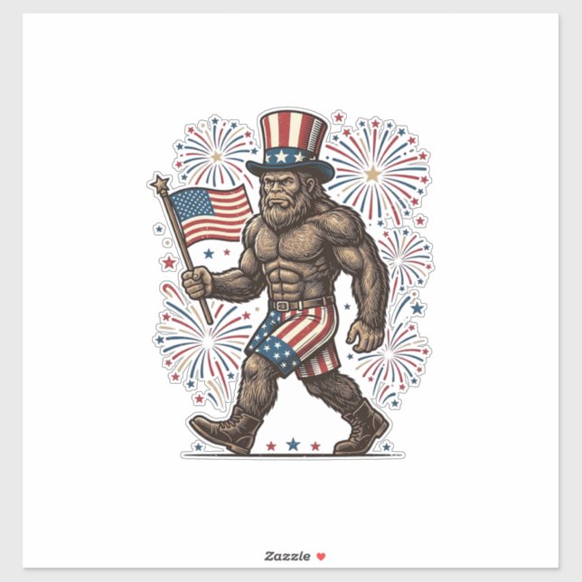 Pegatina Fuegos Artificiales Patrióticos Sasquatch Grabado  (Hoja)